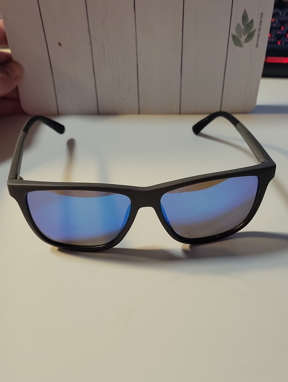 Men's Black Sunglasses with Blue Mirrored Lenses